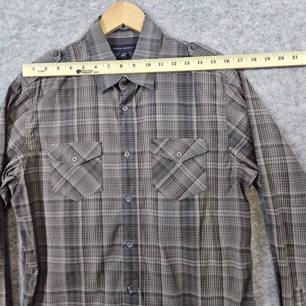Banana Republic Men's Shirt Size M (15-15 1/2) Brown Plaid Button Up Two Pockets